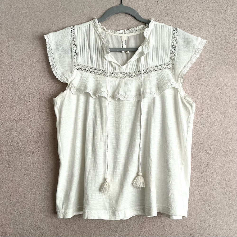 Anthropologie White Lace Blouse Shirt-Women’s M/Medium-Feminine-Classic-Casual